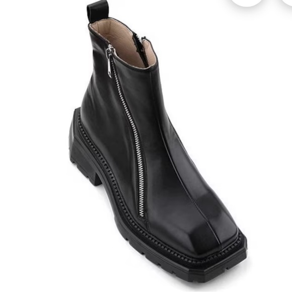 Square toe ankle boots high fashion platform shoes chunk, zipper black - Picture 5 of 7